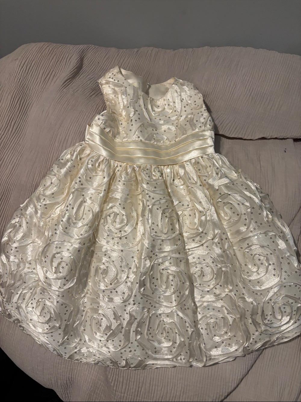 American Princess Ivory Rose-Patterned Party Dress